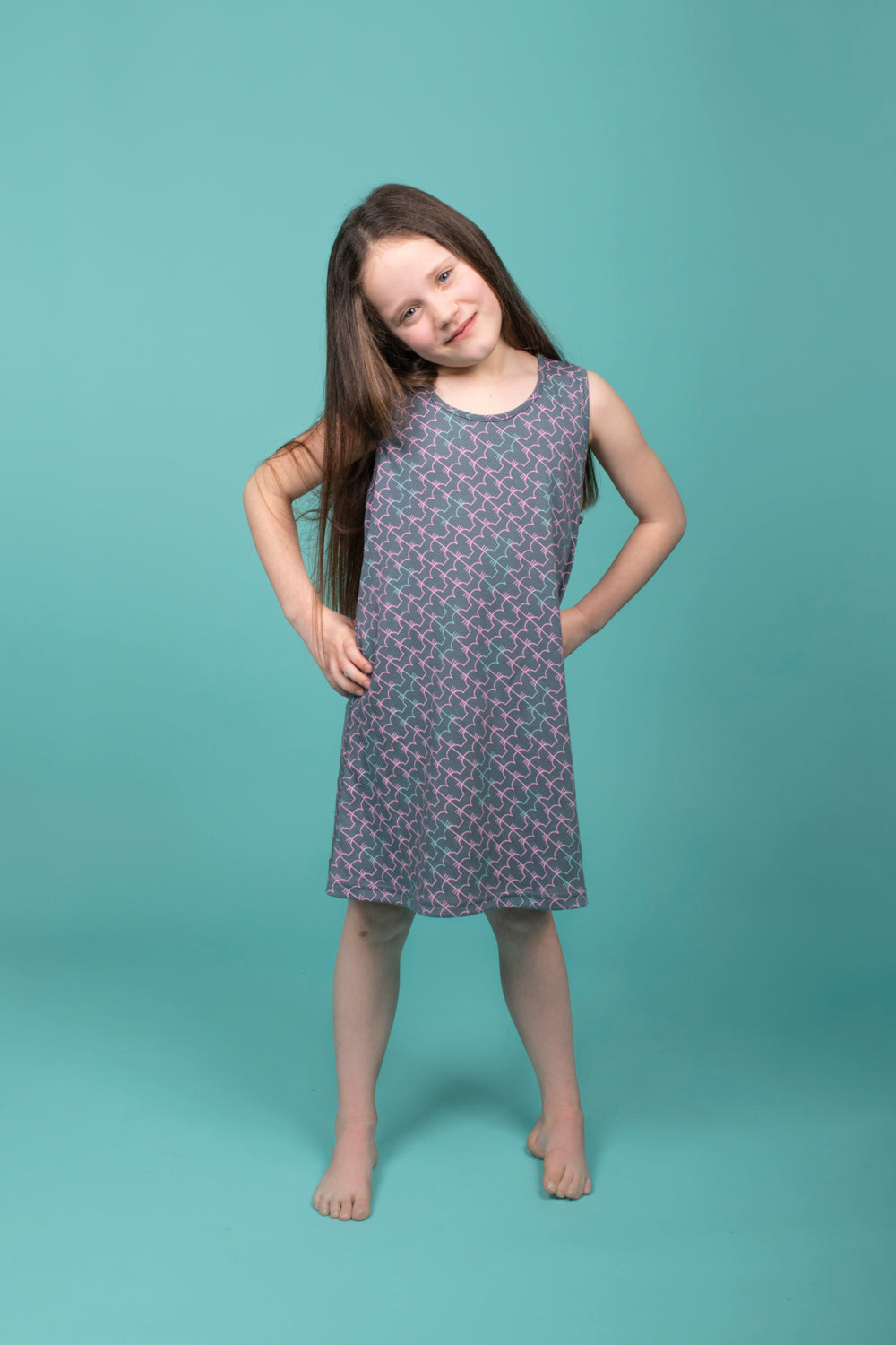 Organic Cotton Muscle Back Tunic Dress - multi fox design