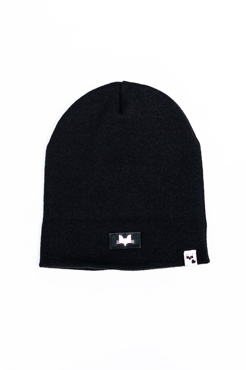 One size black beanie hat with logo small fox head design label detail